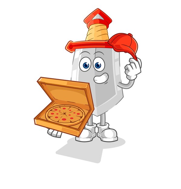 Sword pizza delivery boy vector cartoon character