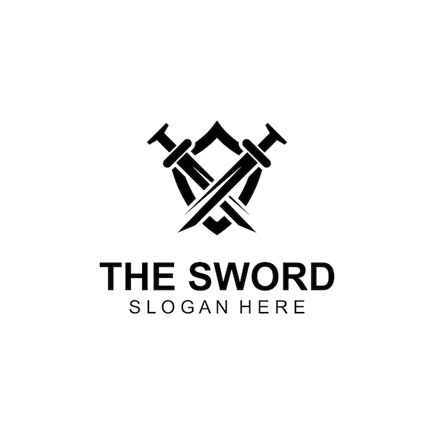 Sword shield and king's sword logo Logo design vector illustration template