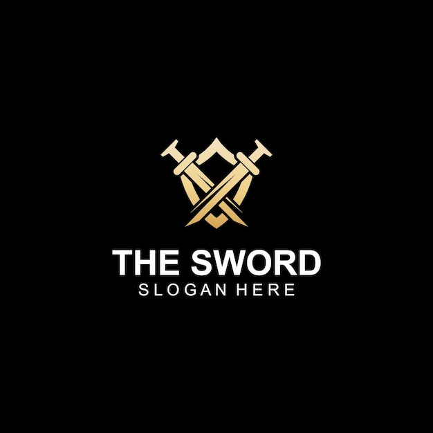 Sword shield and king's sword logo Logo design vector illustration template