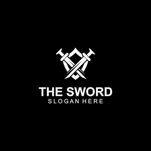 Щит меча и логотип королевского меча Логотип дизайн векторной иллюстрации шаблон