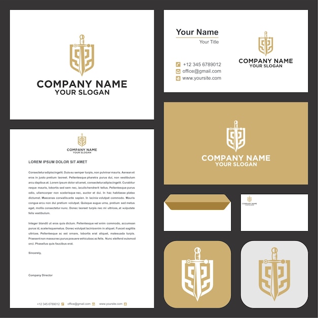 Sword shield logo design premium