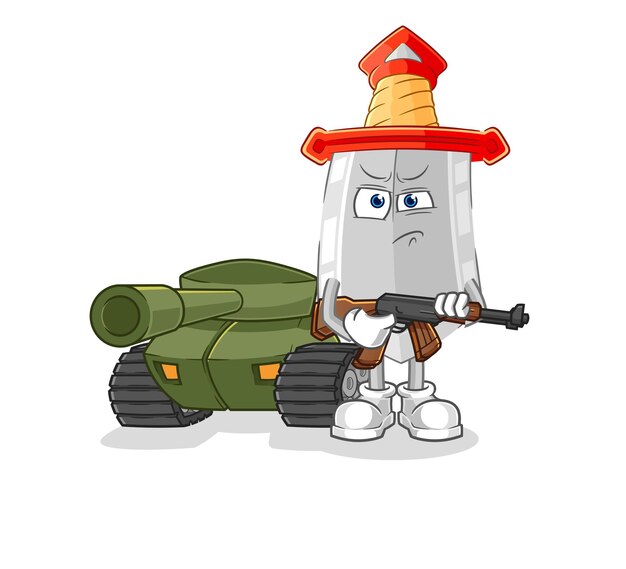 Sword soldier with tank character cartoon mascot vector