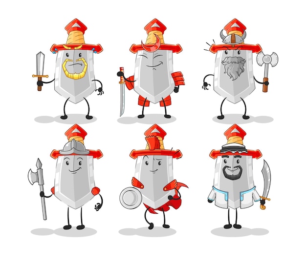 Sword warrior group character cartoon mascot vector