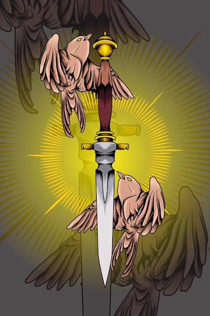 Vector sword with bird vector illustration