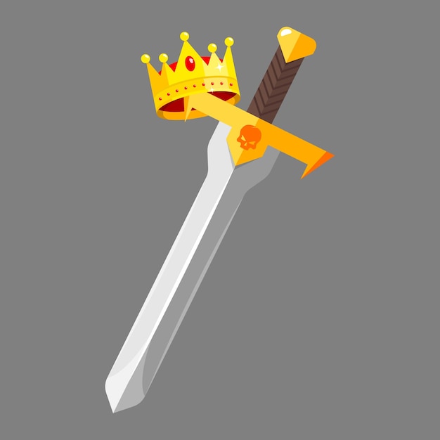 Una spada con sopra una corona con su scritto re.