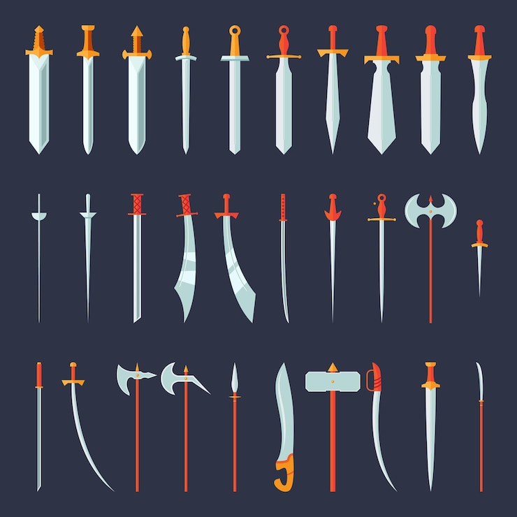 Vector swords set collection of knight sword ancient weapon cartoon design