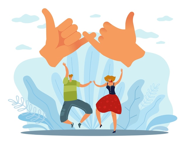 Sworn promise an informal transaction reconciliation gesture friendship pinky pledge oath happy couple hold hands friends communication love and trust vector cartoon flat concept