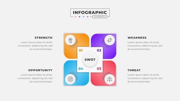 Swot-analyse-infografische sjabloon met iconen