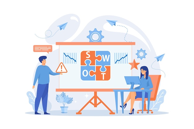 SWOT-analyseteam werkt aan een lijst met uw kansen, strategieën en monitoring van SWOT-analyse