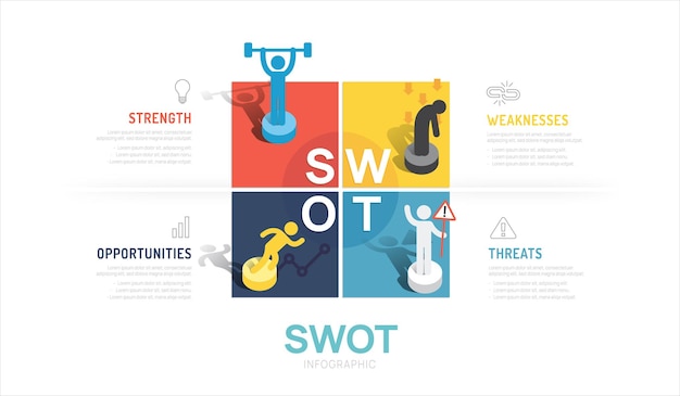 벡터 swot 분석 인포그래픽 템플릿 다이어그램 차트 및 4단계 아이콘  ⁇ 터 일러스트레이션