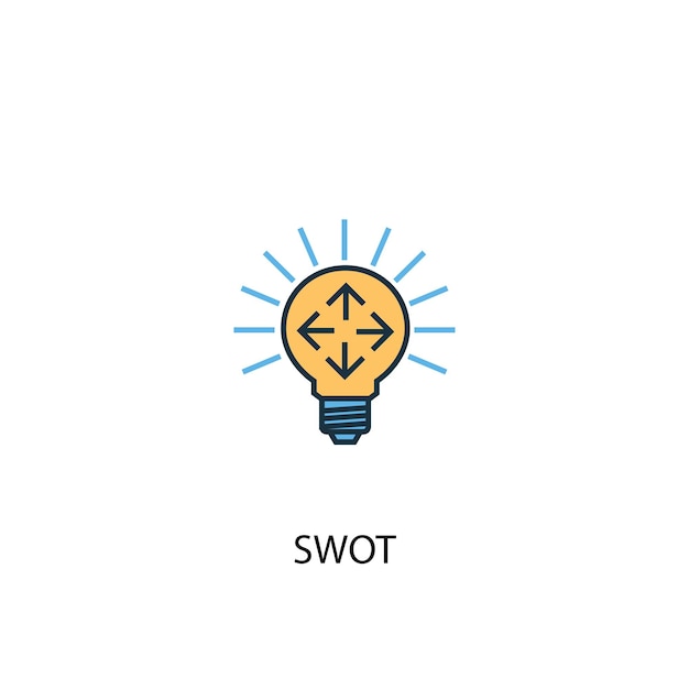 Swotコンセプト2色の線のアイコン。シンプルな黄色と青の要素のイラスト。 swotコンセプト概要シンボルデザイン