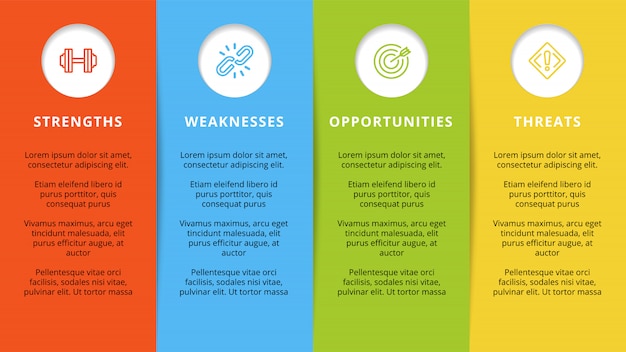 Vector swot-sjabloon of strategische planning infographic-ontwerp