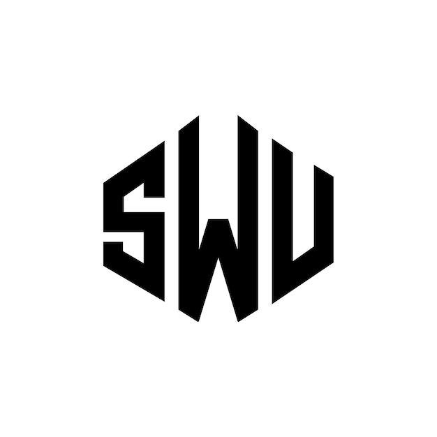 다각형 모양의 SWU 글자 로고 디자인 (SWU 다각형 및 큐브 모양의 로고 디자인) SWU 육각형 터 로고 템플릿 (백색과 검은색) SWU 모노그램 비즈니스 및 부동산 로고