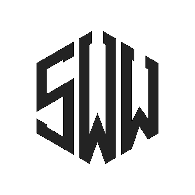 SWW ロゴ デザイン イニシャルレター SWW モノグラム ロゴ ヘクサゴン形