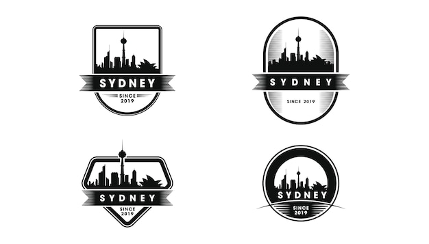 Логотип Sydney Badge. Сидней горизонт и достопримечательности силуэт