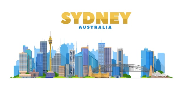 Vettore sydney città architettura illustrazione vettoriale skyline città silhouette grattacielo design piatto turismo banner modello di progettazione con sydney in australia