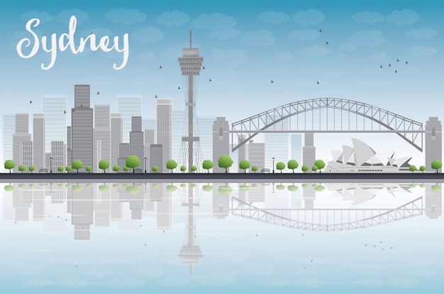 Sydney city-horizon met blauwe hemel en wolkenkrabbers