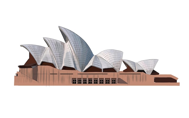 Sydney opera house from a splash of watercolor, colored drawing .