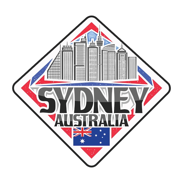 Sydney Skyline Landmark Flag Sticker Emblem Badge Travel Souvenir Illustration