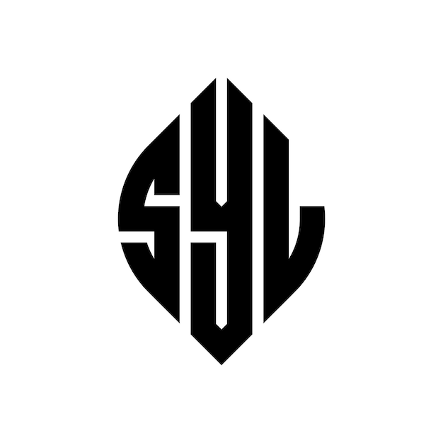 원과 타원 모양의 SYL 문자 로고 디자인, 타이포그래피 스타일의 SYL 타원 문자, 세 개의 이니셜이 원 로고를 형성합니다, SYL 서클 블럼, 추상 모노그램, 글자 마크, 터.