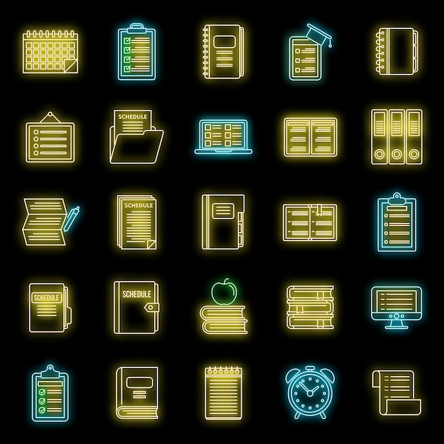 Vector syllabus week icons set vector neon