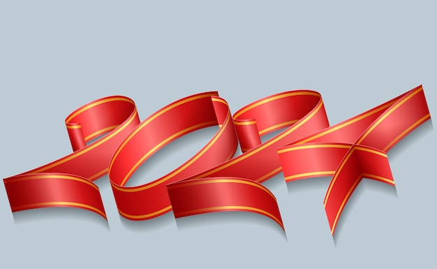 Vector symbol 2024 made of red ribbon vector illustration sketch for creativity