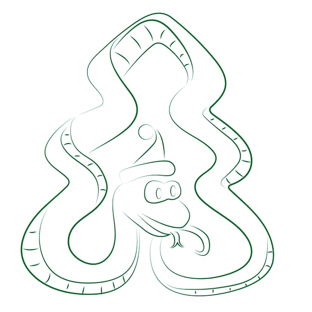 Vector symbol of 2025 snake in the form of a christmas tree outline