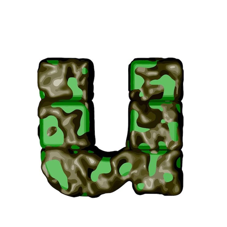 Vector symbol 3d in green camouflage letter u