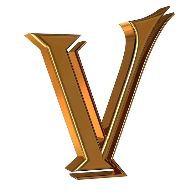 Vector symbol 3d made of gold letter v