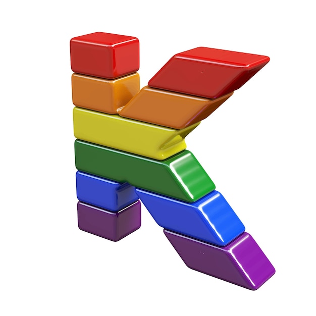 Symbol 3d made of LGBT flag colors letter k