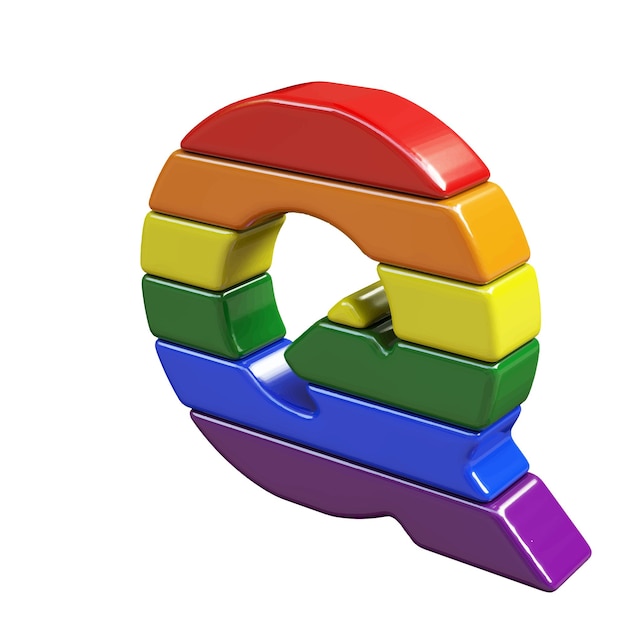 Symbol 3d made of LGBT flag colors letter q