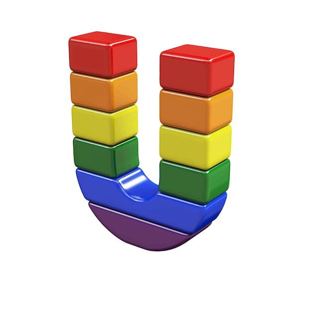 Symbol 3d made of LGBT flag colors letter u