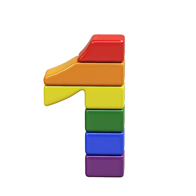 Symbol 3d made of LGBT flag colors number 1