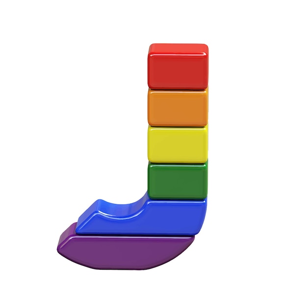 Symbol 3d made of LGBT flag colors number letter j