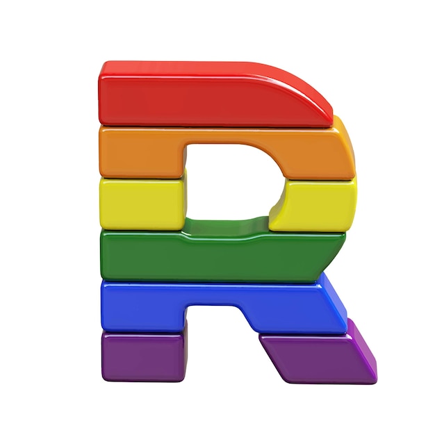 Symbol 3d made of LGBT flag colors number letter r