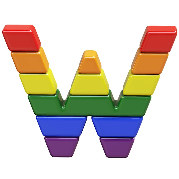 Symbol 3d made of LGBT flag colors number letter w