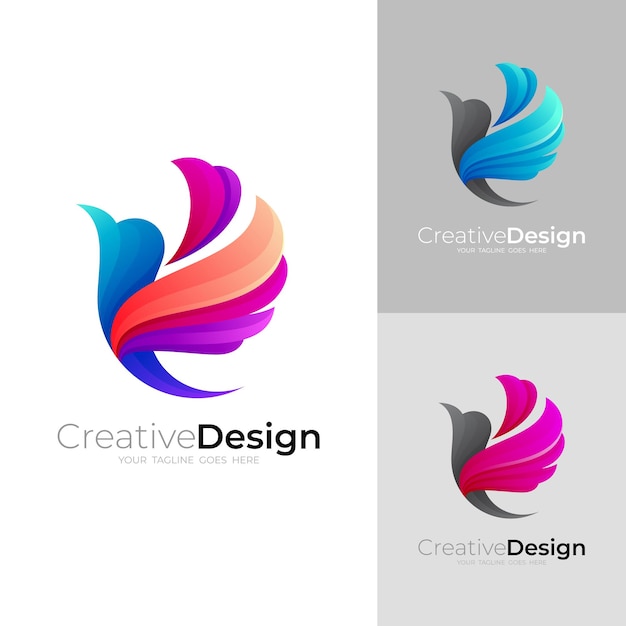 Symbol bird logo and colorful style design animal icons