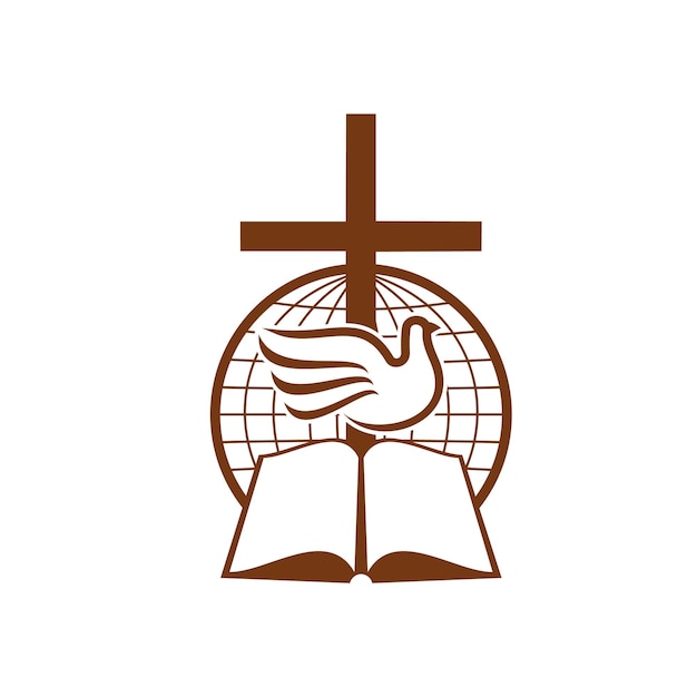 Symbol of christianity with globe Bible and dove