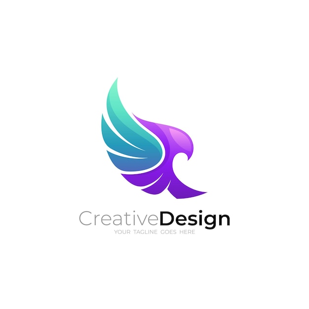 Symbol eagle logo and 3d colorful design template wing logos