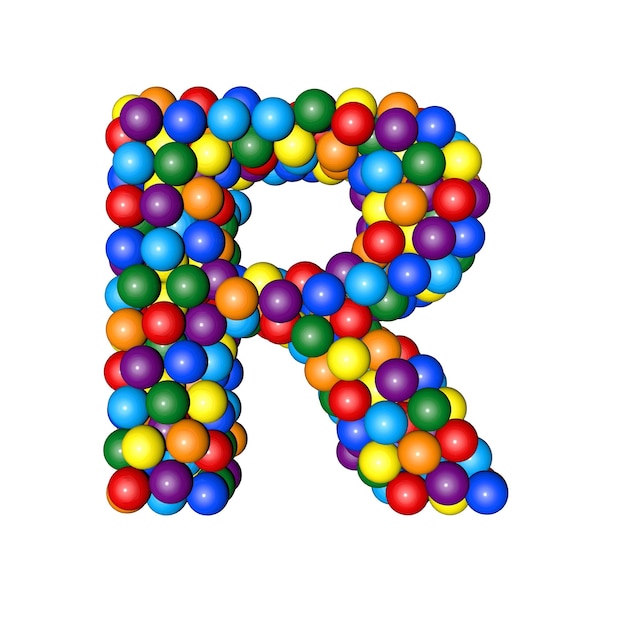 Symbol from balls of rainbow colors letter r