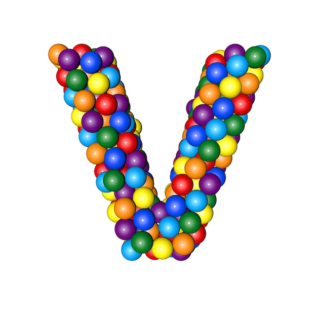 Vector symbol from balls of rainbow colors letter v