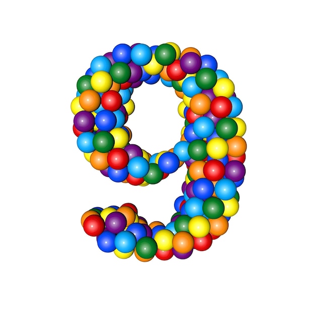 Symbol from balls of rainbow colors number 9