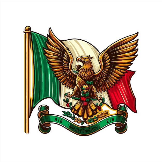 Vector a symbol for a golden eagle with a green flag with a red arrow