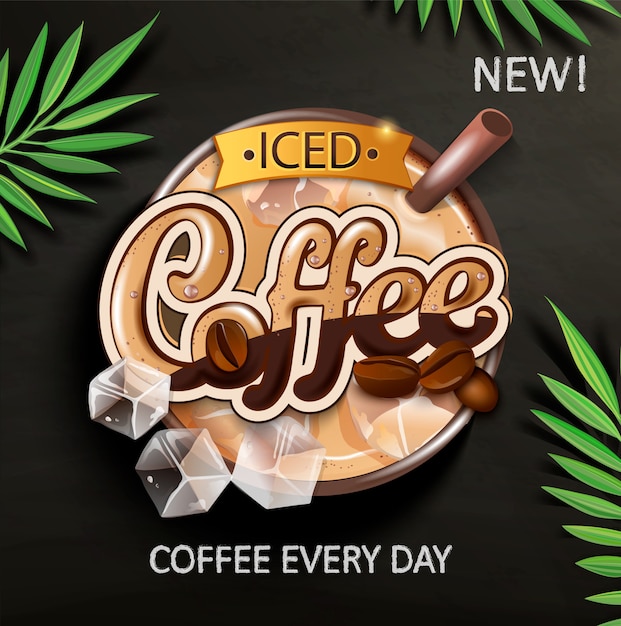 Symbol of iced coffee with iced cubes