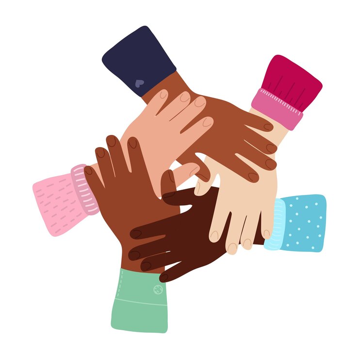 Vector symbol of interracial friendship and solidarity of people and support in diversity