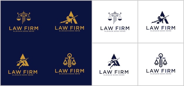 Symbol lawyer attorney advocate template linear style. shield sword law legal firm security company logotype