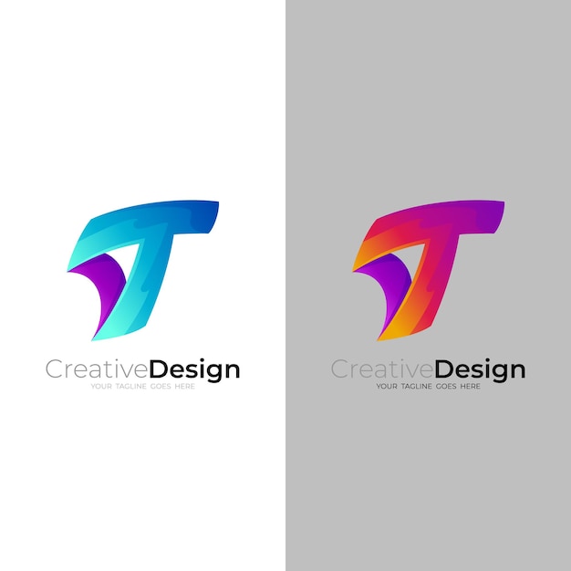 Vettore simbolo lettera t modello logo design in stile colorato