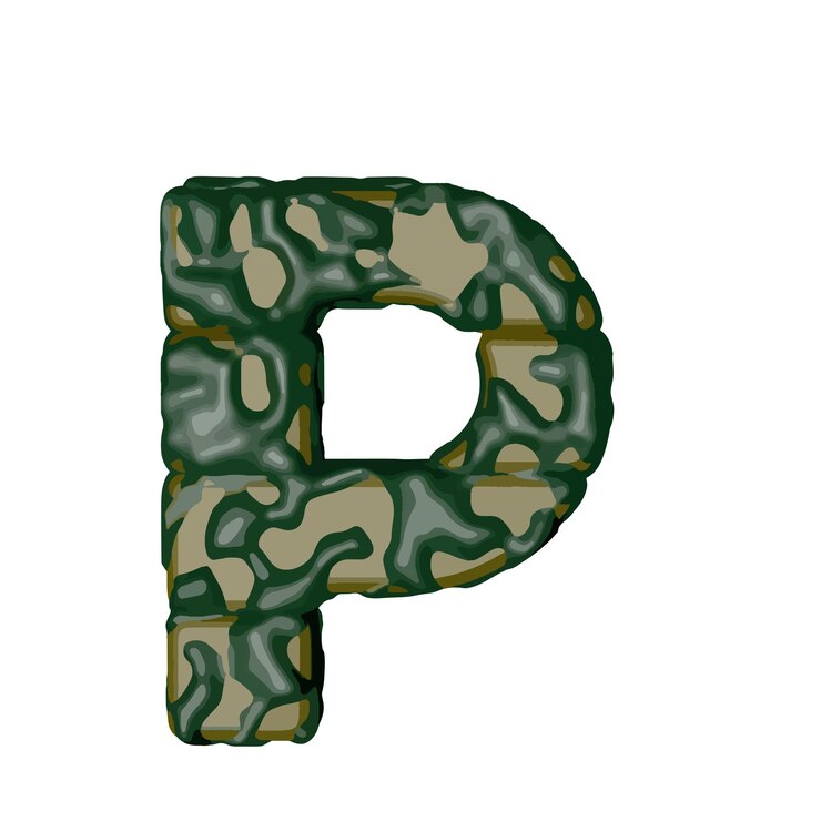 Vector symbol made of green camouflage letter p