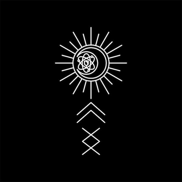 Symbol of moon and sun science with viking greek monoline logo design