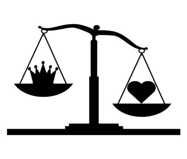 心のシンボル利他主義は、正義のスケールでエゴイズムの王冠のシンボルよりも優先されますベクトル シルエット